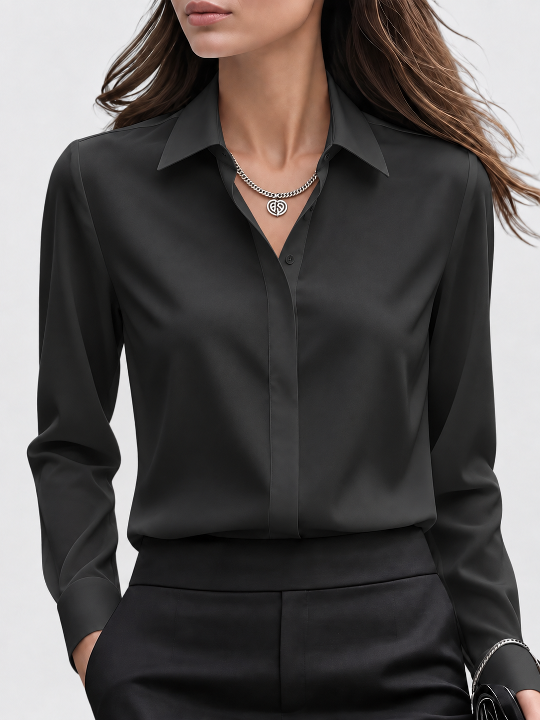Verity Women Concealed Button Long Sleeve Shirt, colour: Black