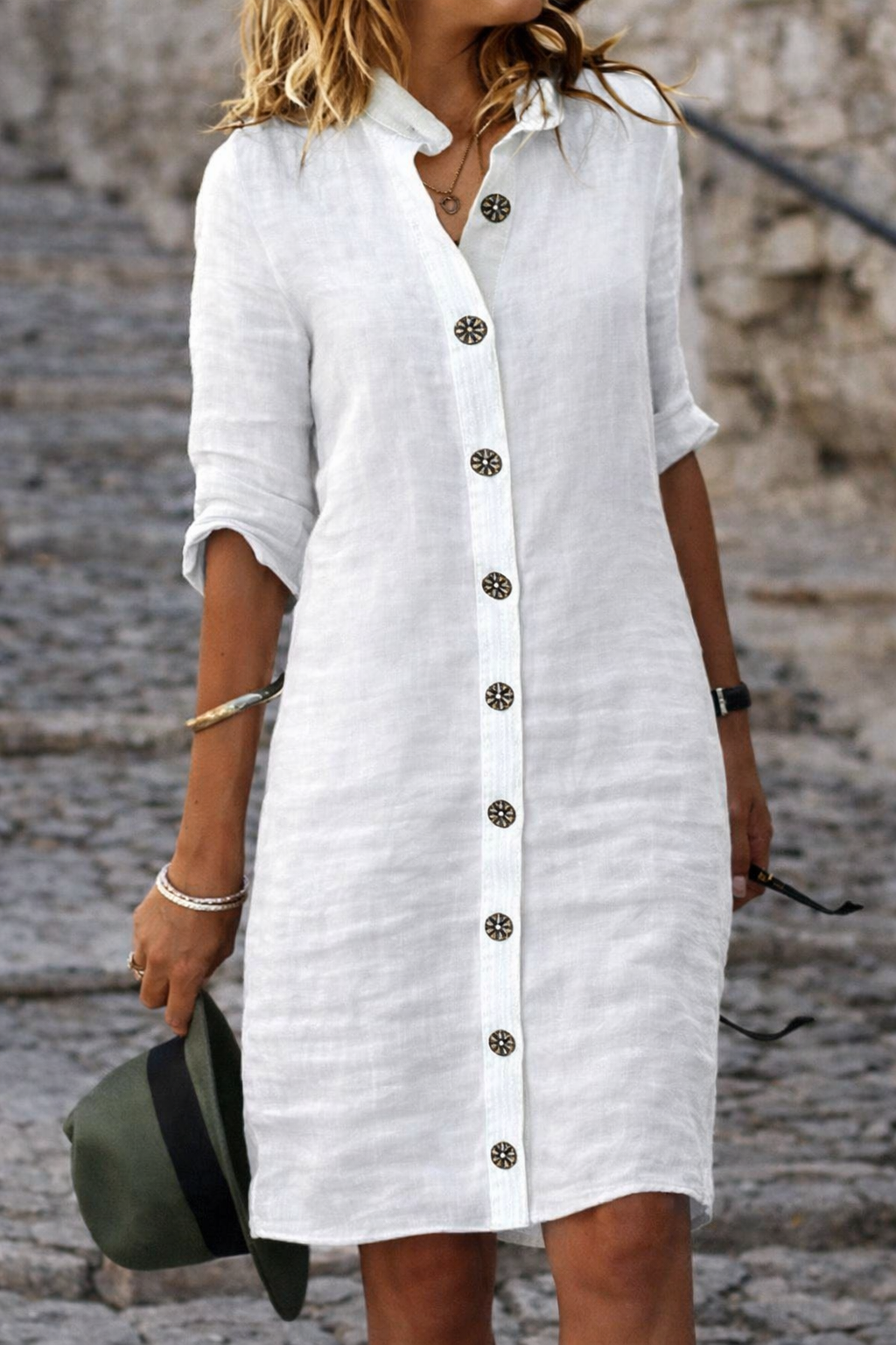 Molly Women Button Front Half Sleeve Shirt Dress, colour: White