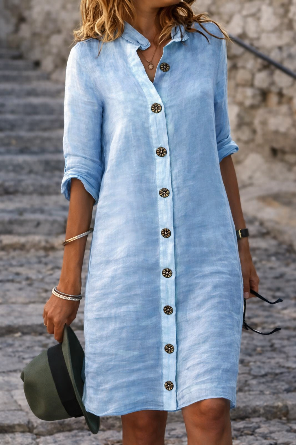 Molly Women Button Front Half Sleeve Shirt Dress, colour: Blue