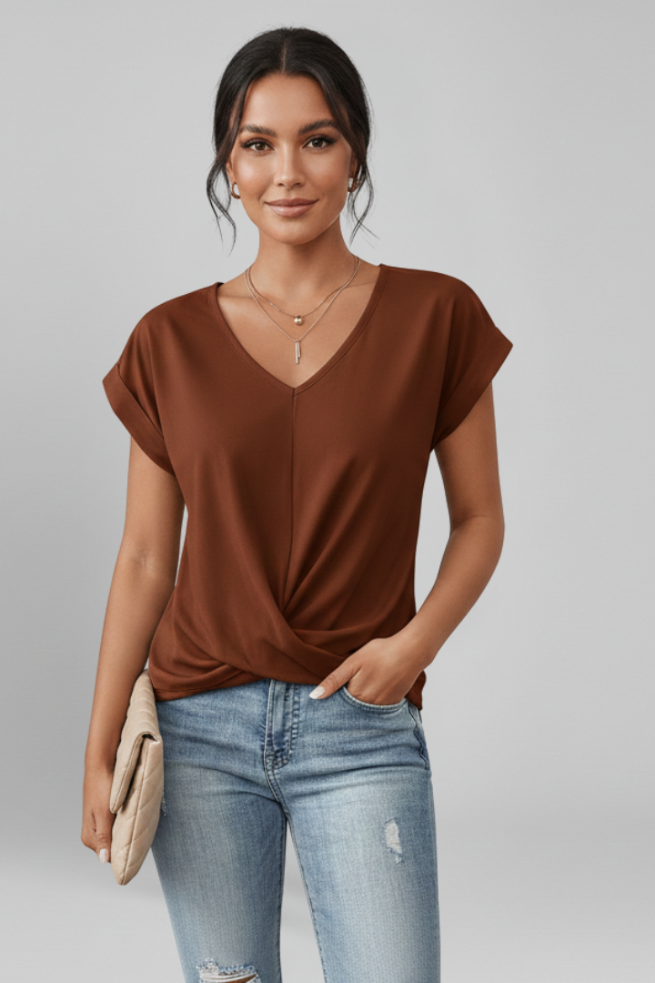 Penny Women Twist Front V Neck Blouse, colour: Red