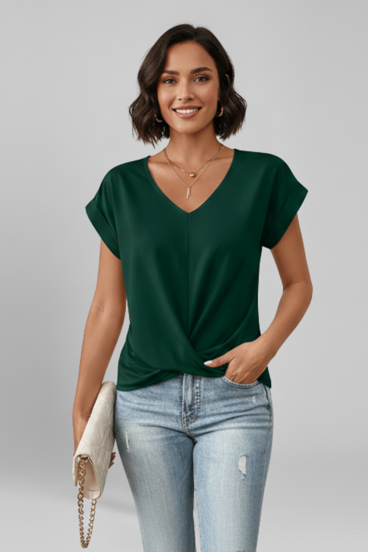 Penny Women Twist Front V Neck Blouse, colour: Green