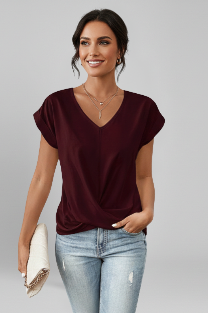 Penny Women Twist Front V Neck Blouse, colour: Burgundy