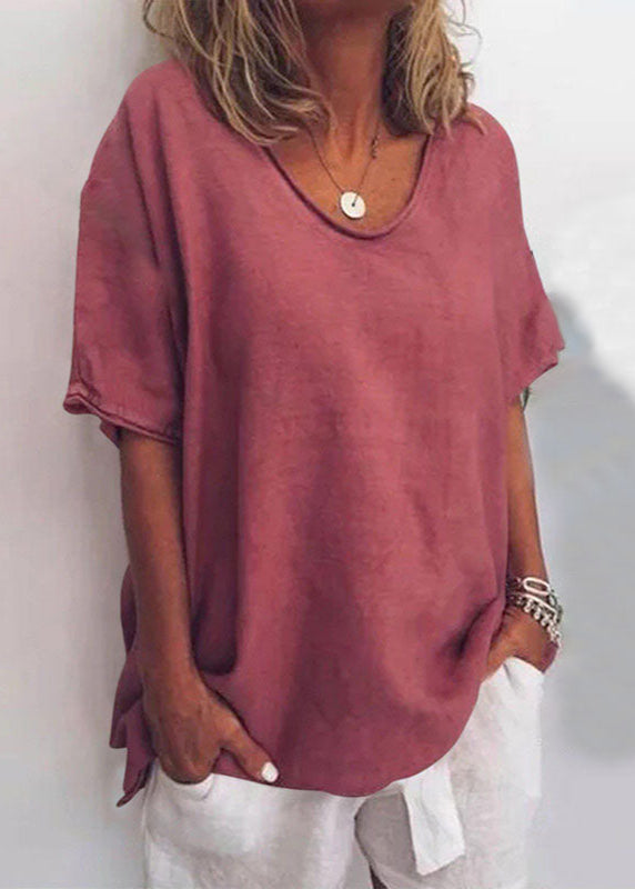 Phoebe Women Relaxed Round Neck Short Sleeve Blouse, colour: Dark Pink