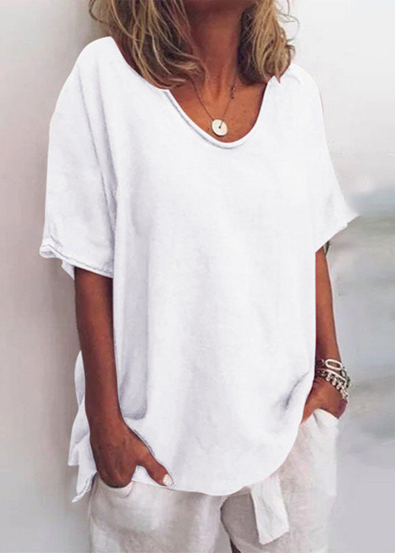 Phoebe Women Relaxed Round Neck Short Sleeve Blouse, colour: White