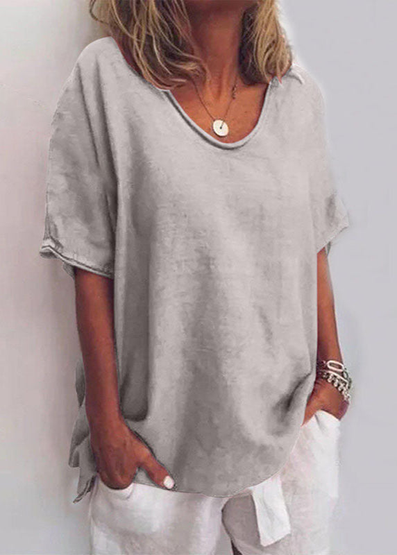 Phoebe Women Relaxed Round Neck Short Sleeve Blouse, colour: Grey