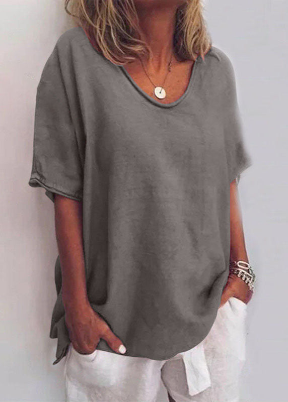 Phoebe Women Relaxed Round Neck Short Sleeve Blouse, colour: Dark Grey