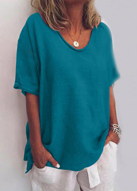 Phoebe Women Relaxed Round Neck Short Sleeve Blouse, colour: Sea Blue