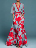 Poppy Women Floral Wrap V Neck Maxi Dress, colour: Red
