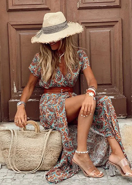 Rosie Women Floral Short Sleeve Maxi Dress with Side Split