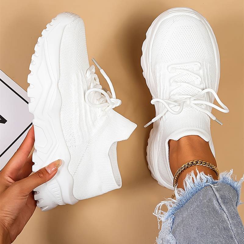Ruby Women Chunky Lace Up Sneakers, colour: White