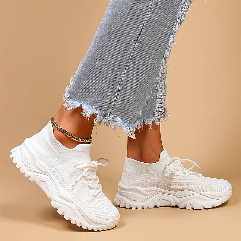 Ruby Women Chunky Lace Up Sneakers, colour: White