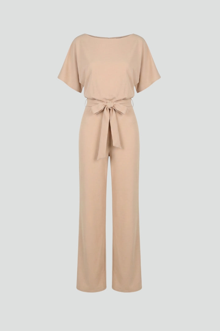 Sadie Women Tie Waist Wide Leg Jumpsuit, colour: Beige