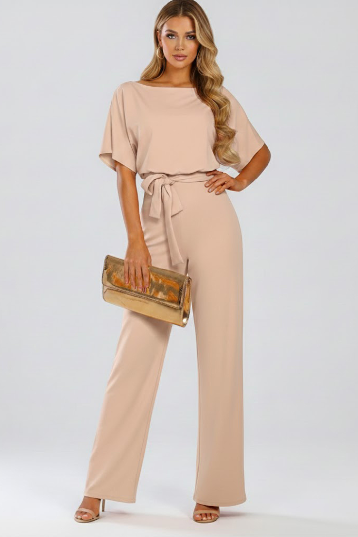 Sadie Women Tie Waist Wide Leg Jumpsuit, colour: Beige