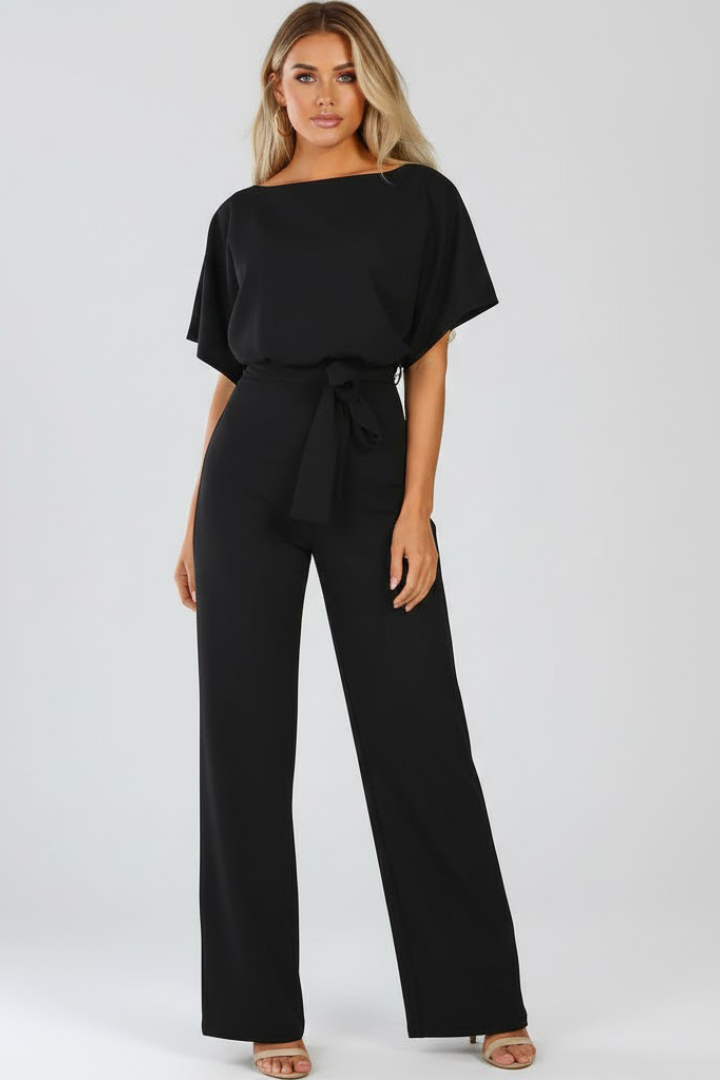 Sadie Women Tie Waist Wide Leg Jumpsuit, colour: Black