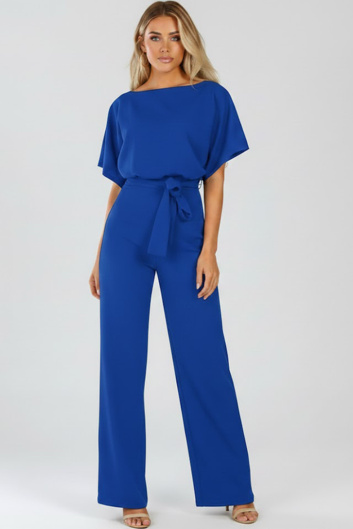 Sadie Women Tie Waist Wide Leg Jumpsuit, colour: Blue