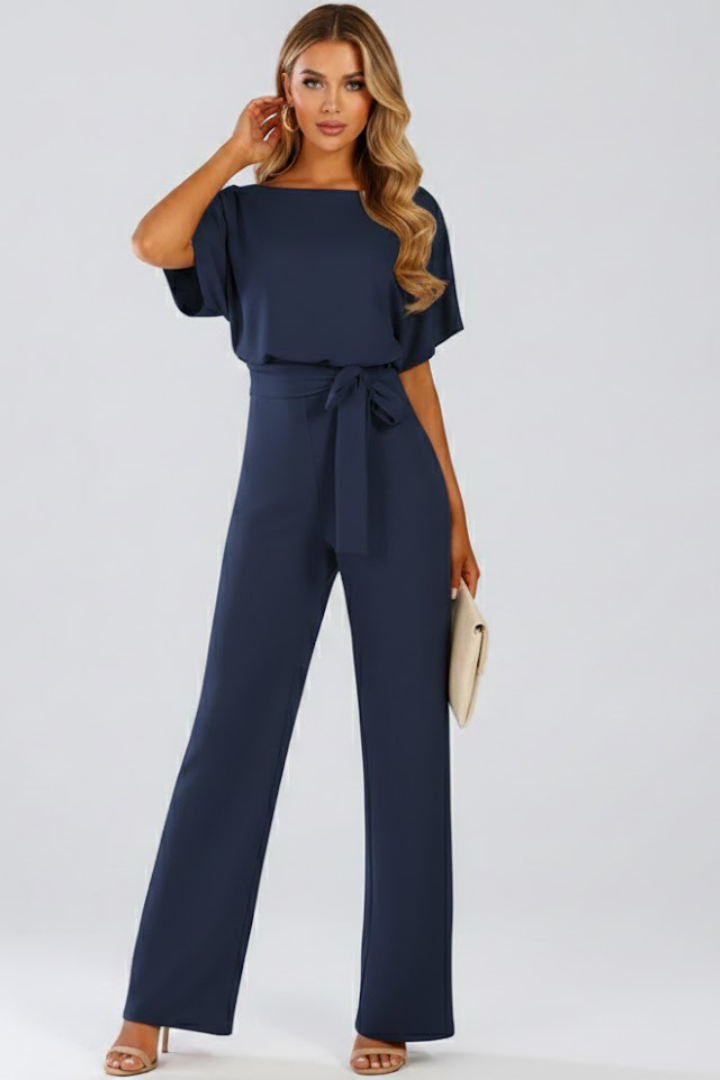 Sadie Women Tie Waist Wide Leg Jumpsuit, colour: Navy Blue