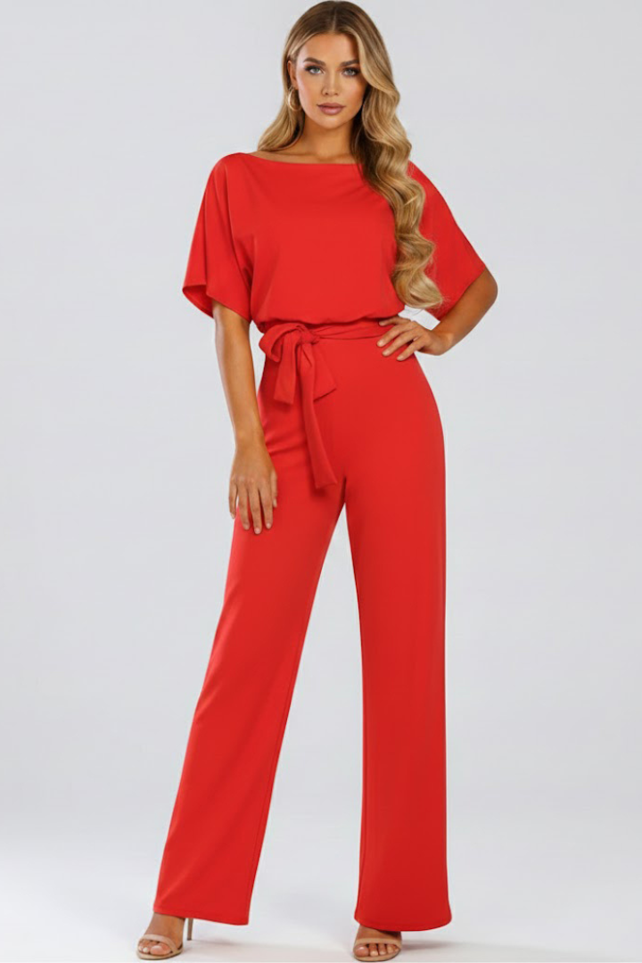 Sadie Women Tie Waist Wide Leg Jumpsuit, colour: Red