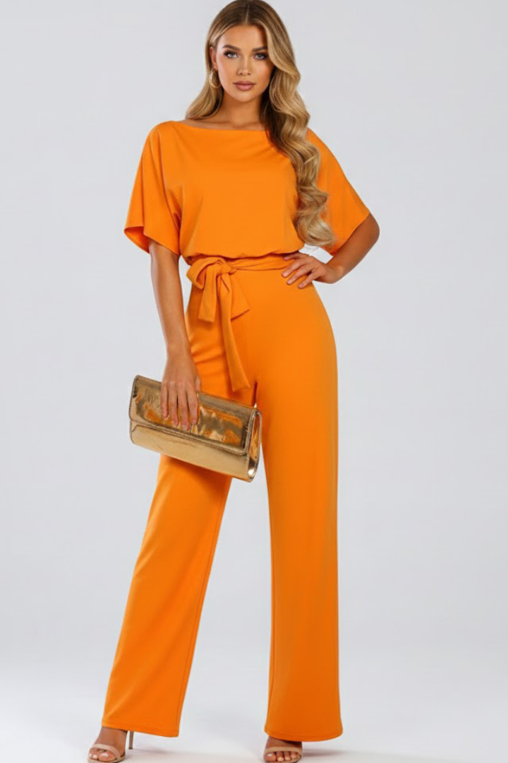 Sadie Women Tie Waist Wide Leg Jumpsuit, colour: Orange