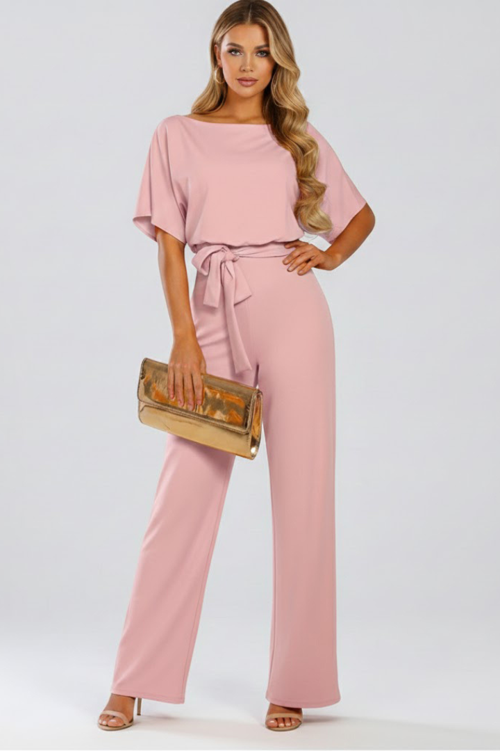 Sadie Women Tie Waist Wide Leg Jumpsuit, colour: Pink