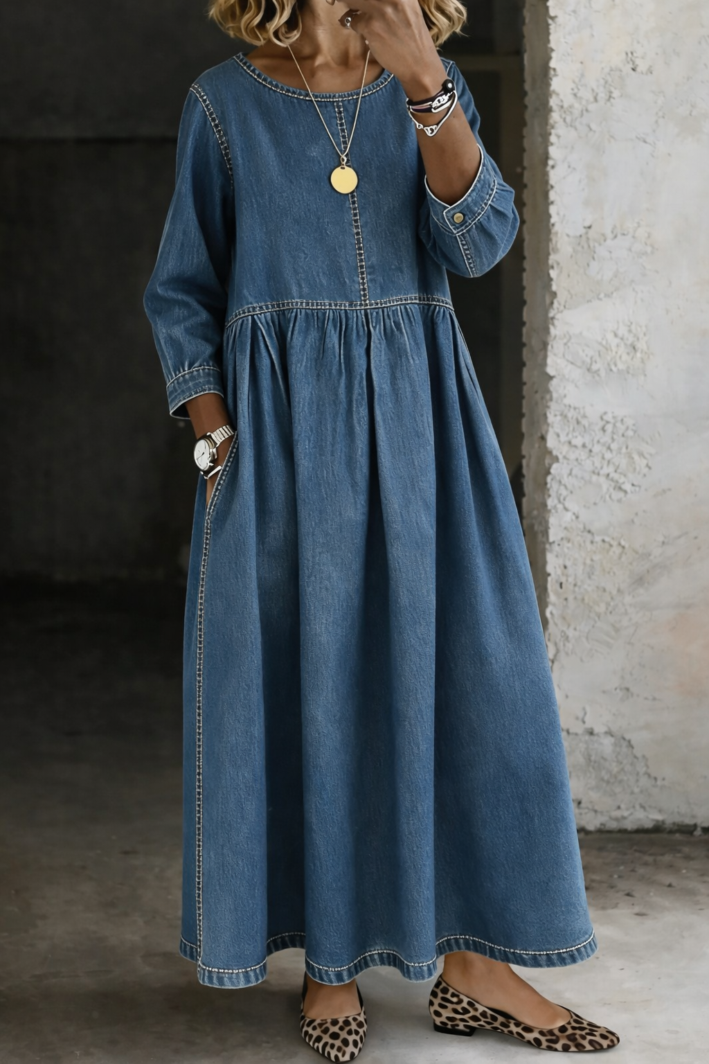 Sophie Women Long Sleeve Denim Maxi Dress, colour: Blue