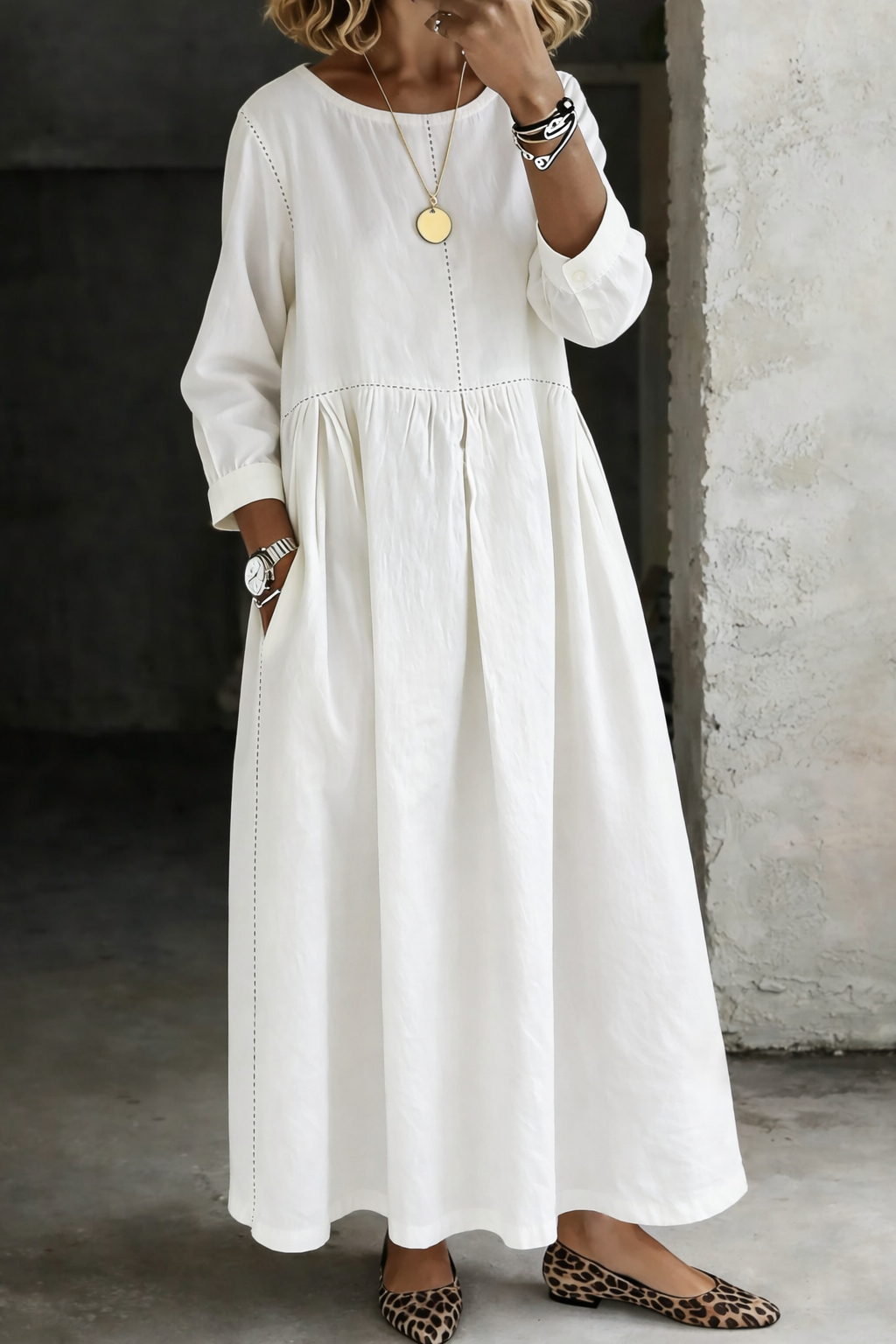 Sophie Women Long Sleeve Denim Maxi Dress, colour: White