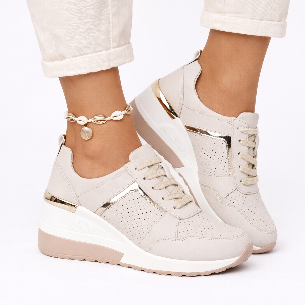 Molly Women Lace Up Wedge Sneakers, colour: Gold