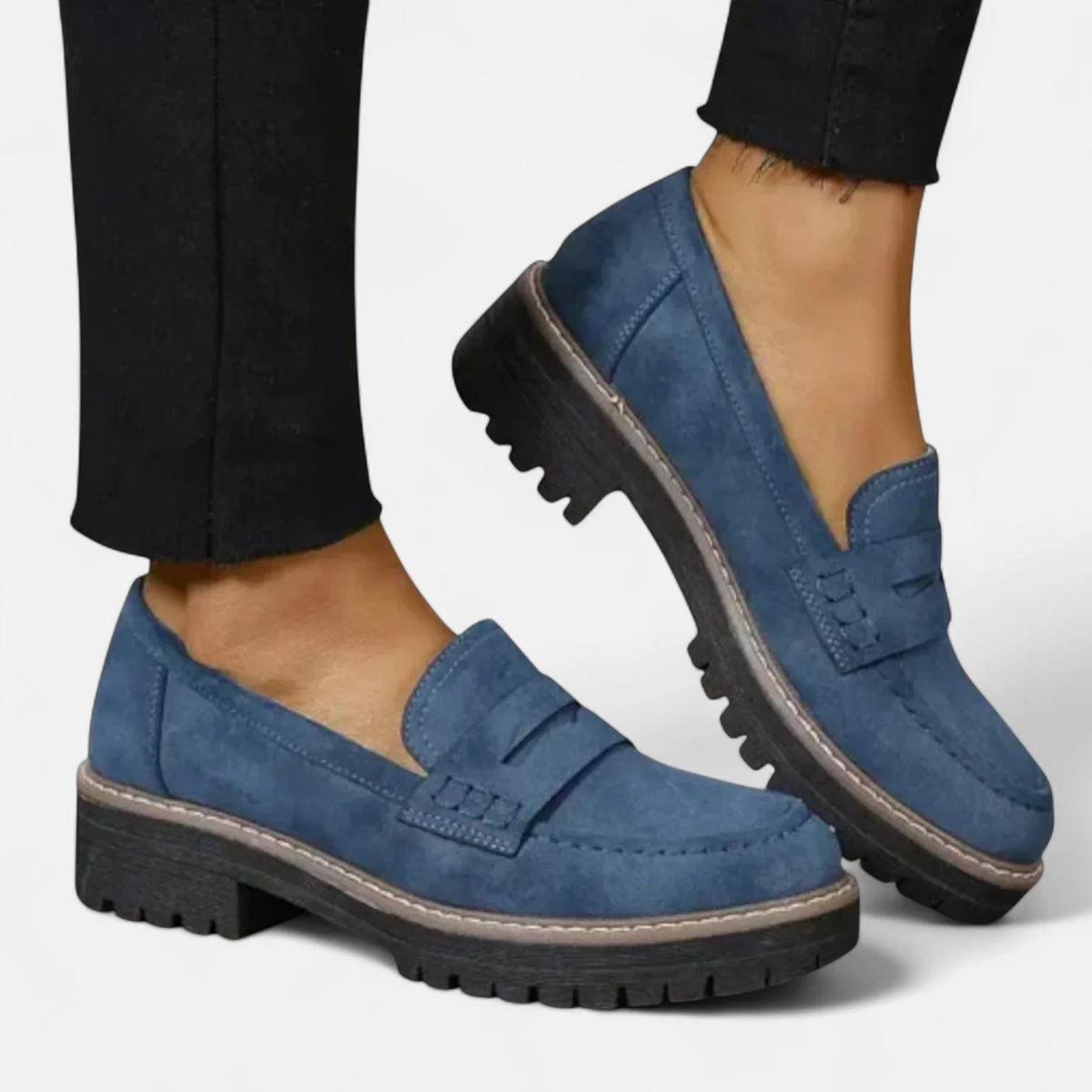 Tilly Women Chunky Lug Sole Penny Loafers, colour: Navy Blue