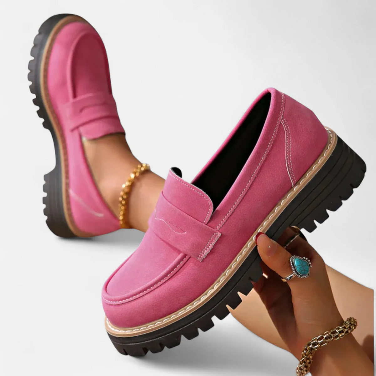 Tilly Women Chunky Lug Sole Penny Loafers, colour: Pink