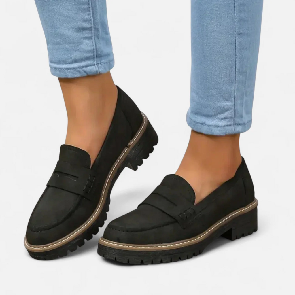Tilly Women Chunky Lug Sole Penny Loafers, colour: Black