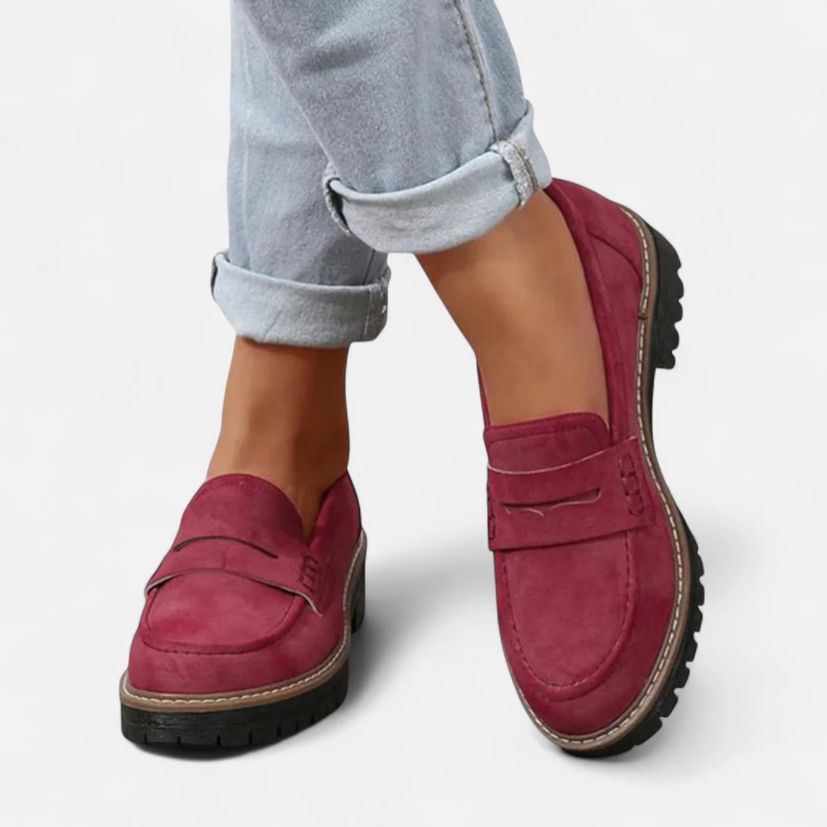 Tilly Women Chunky Lug Sole Penny Loafers, colour: Red