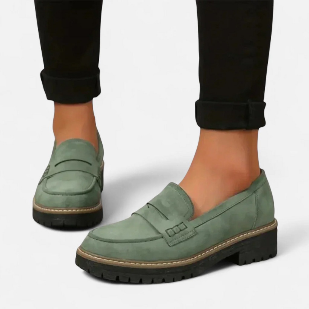 Tilly Women Chunky Lug Sole Penny Loafers, colour: Green