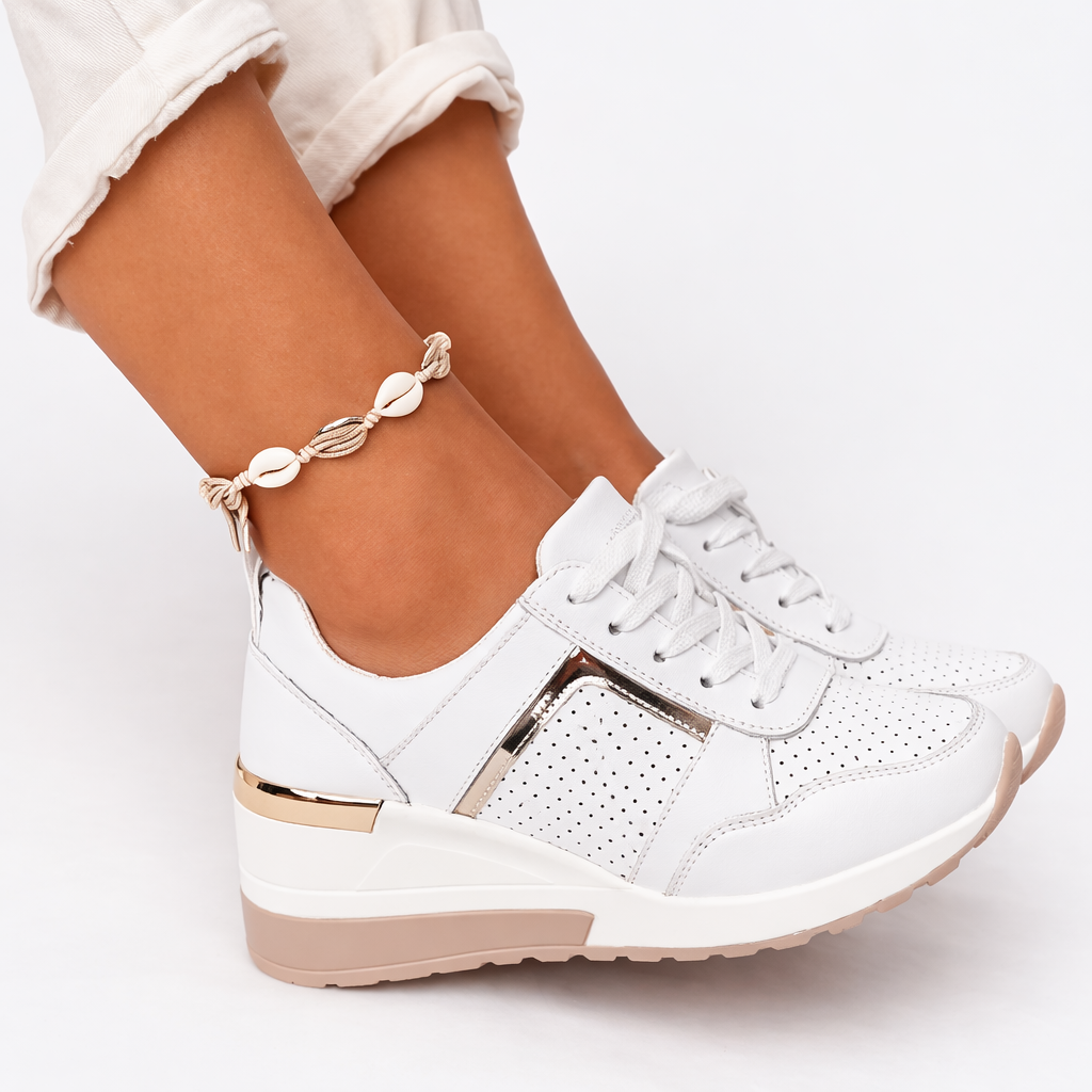 Molly Women Lace Up Wedge Sneakers, colour: White