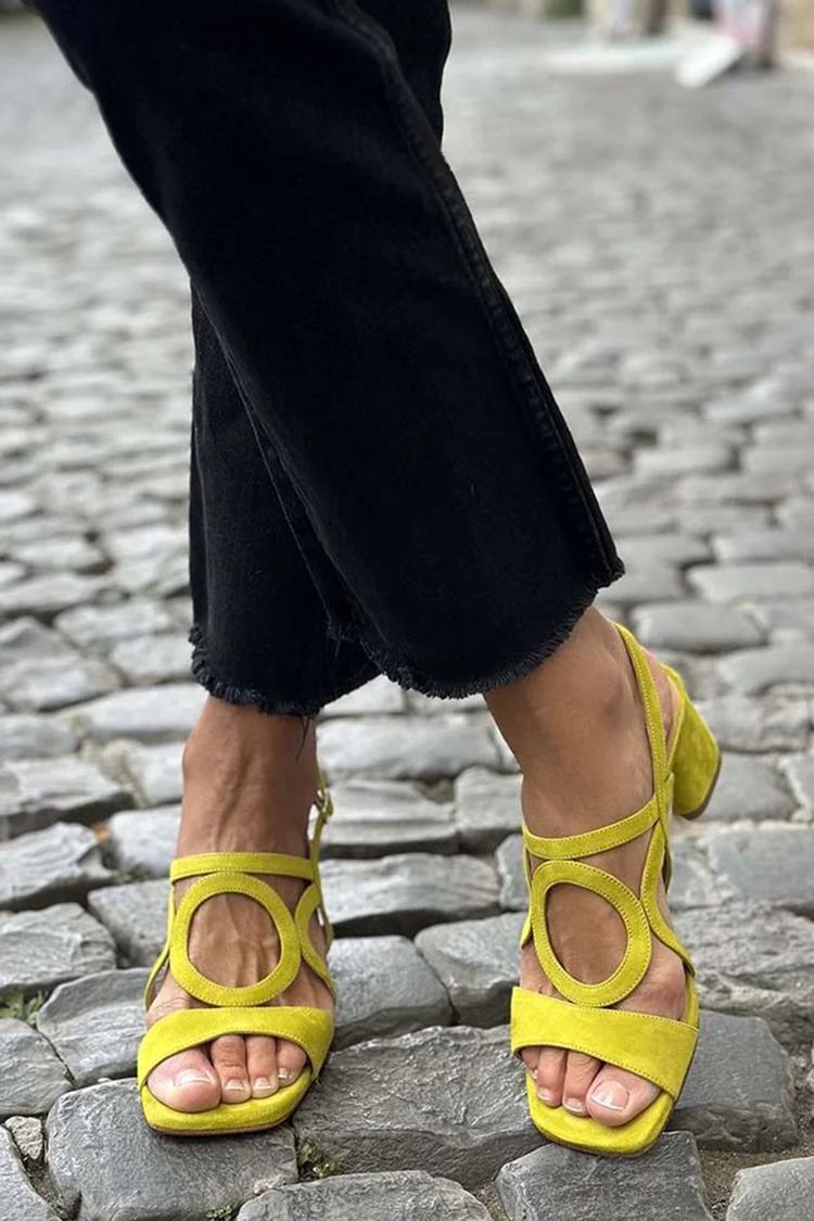 Zoe Women Cutout Block Heel Strappy Sandals, colour: Yellow