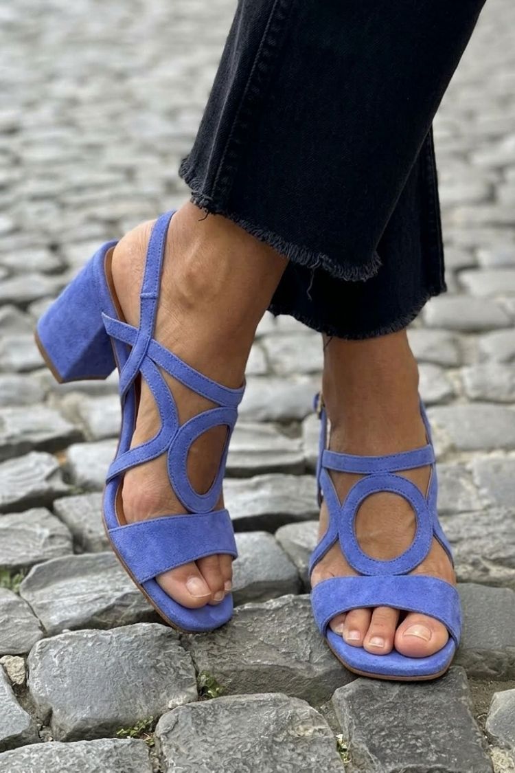 Zoe Women Cutout Block Heel Strappy Sandals, colour: Blue