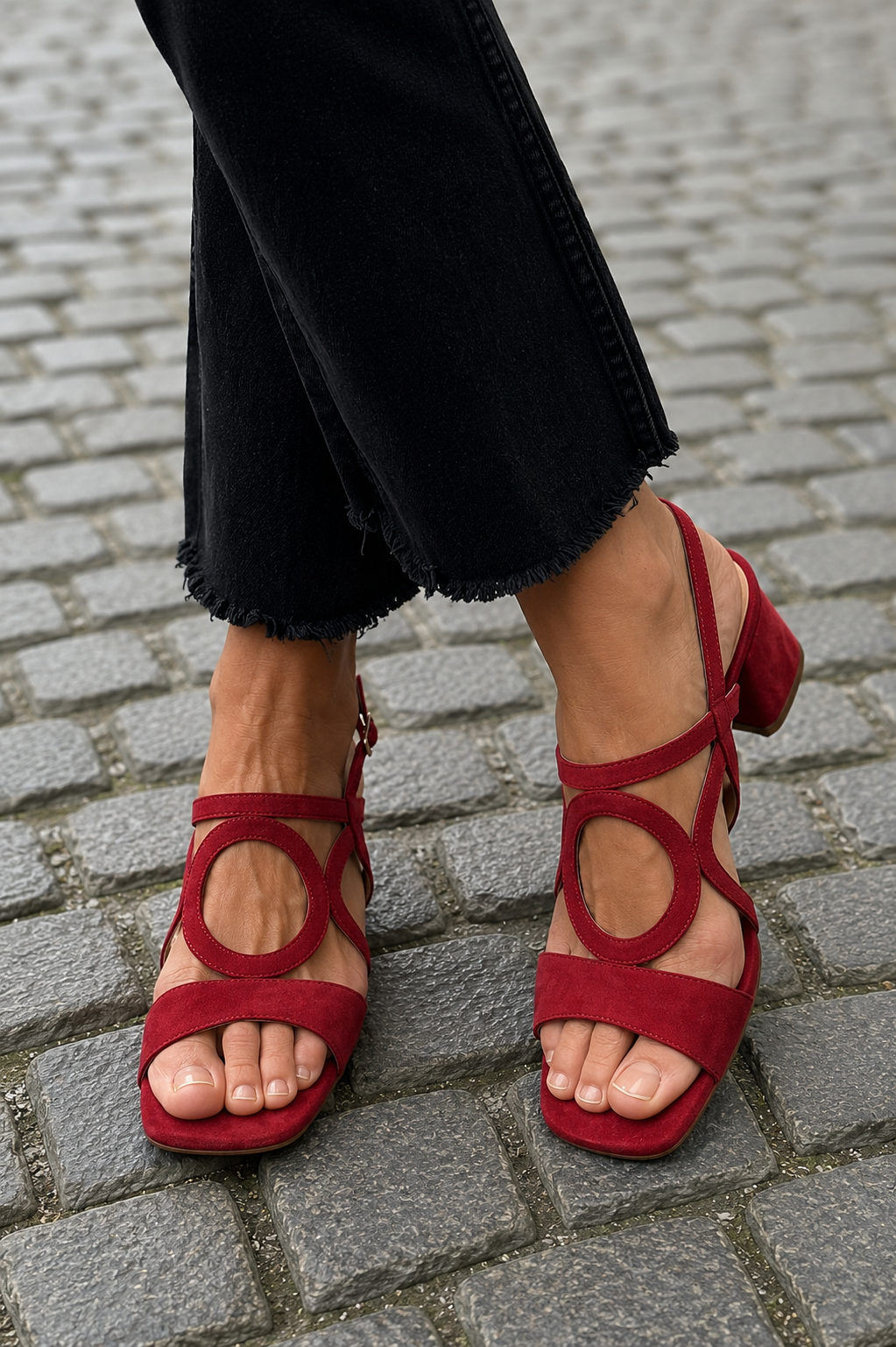 Zoe Women Cutout Block Heel Strappy Sandals, colour: Red